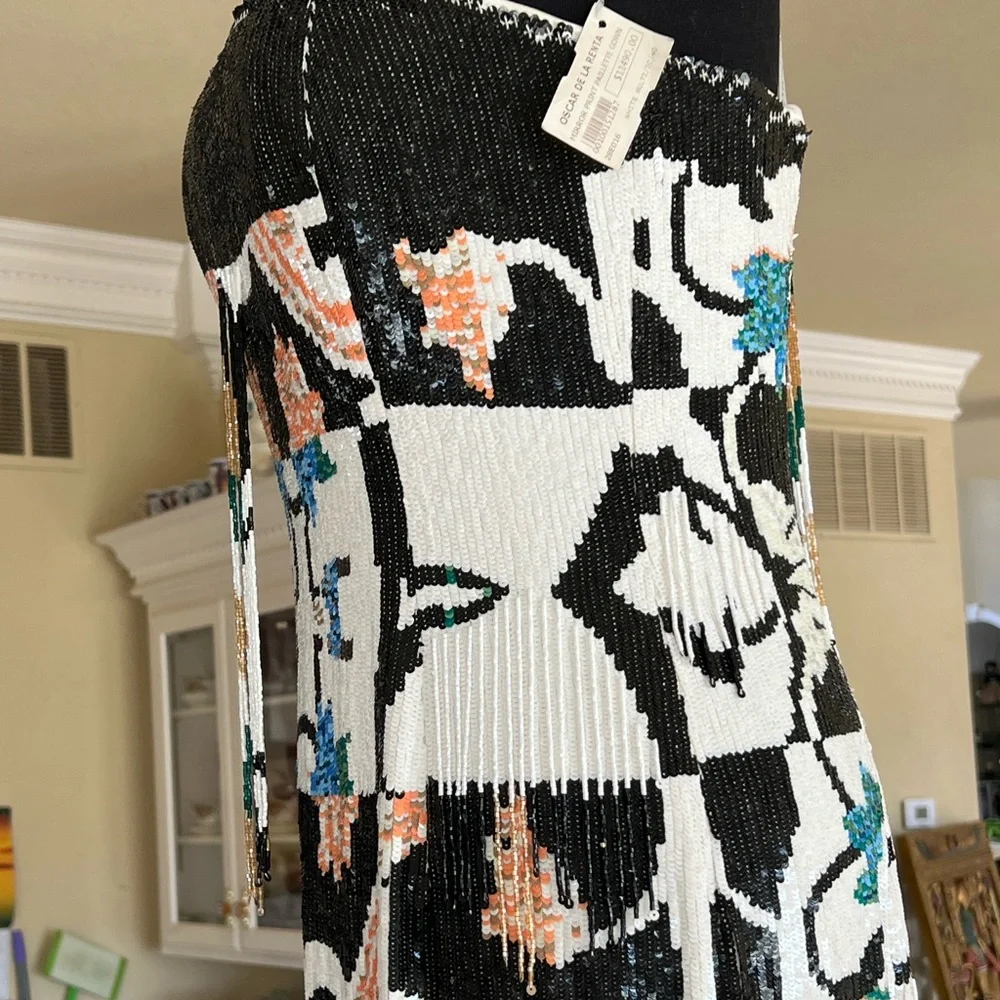 Size 8/10 Oscar Del Renta mirror tribal sequin pailette floor length grown - Picture 10 of 17